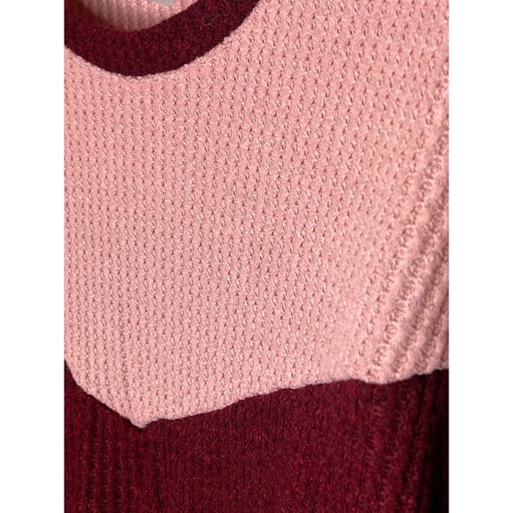 No Boundaries Top Womens Small 3 5 Waffle Knit Pink Burgundy Stripe Casual Shirt - Picture 14 of 15
